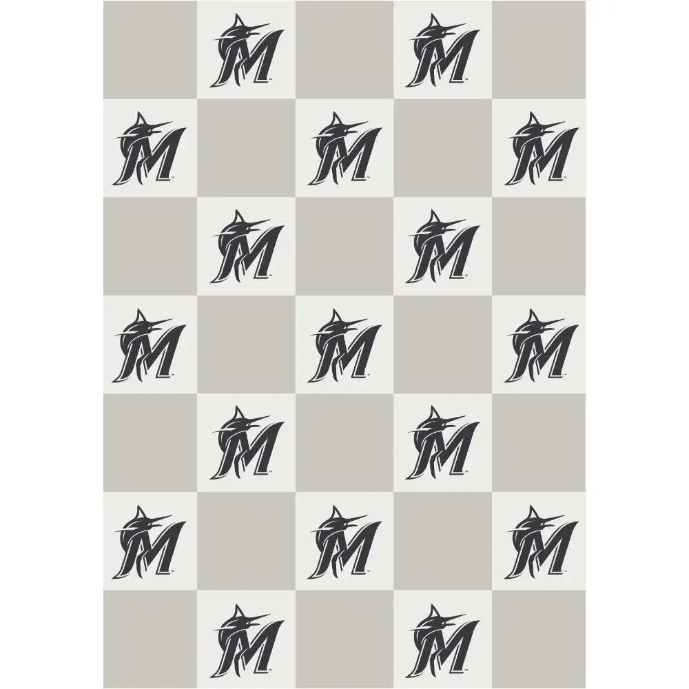 NEW The Styled Collection Miami Marlins MLB‎ Buttery Neutral Check Blanket 50x70
